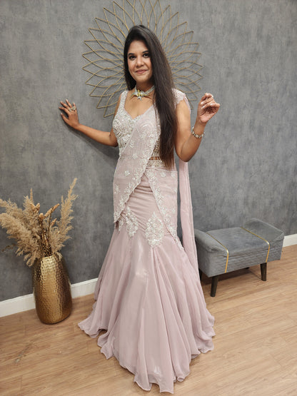 Jannat kali nude pink drape lehenga