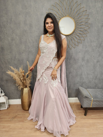 Jannat kali nude pink drape lehenga