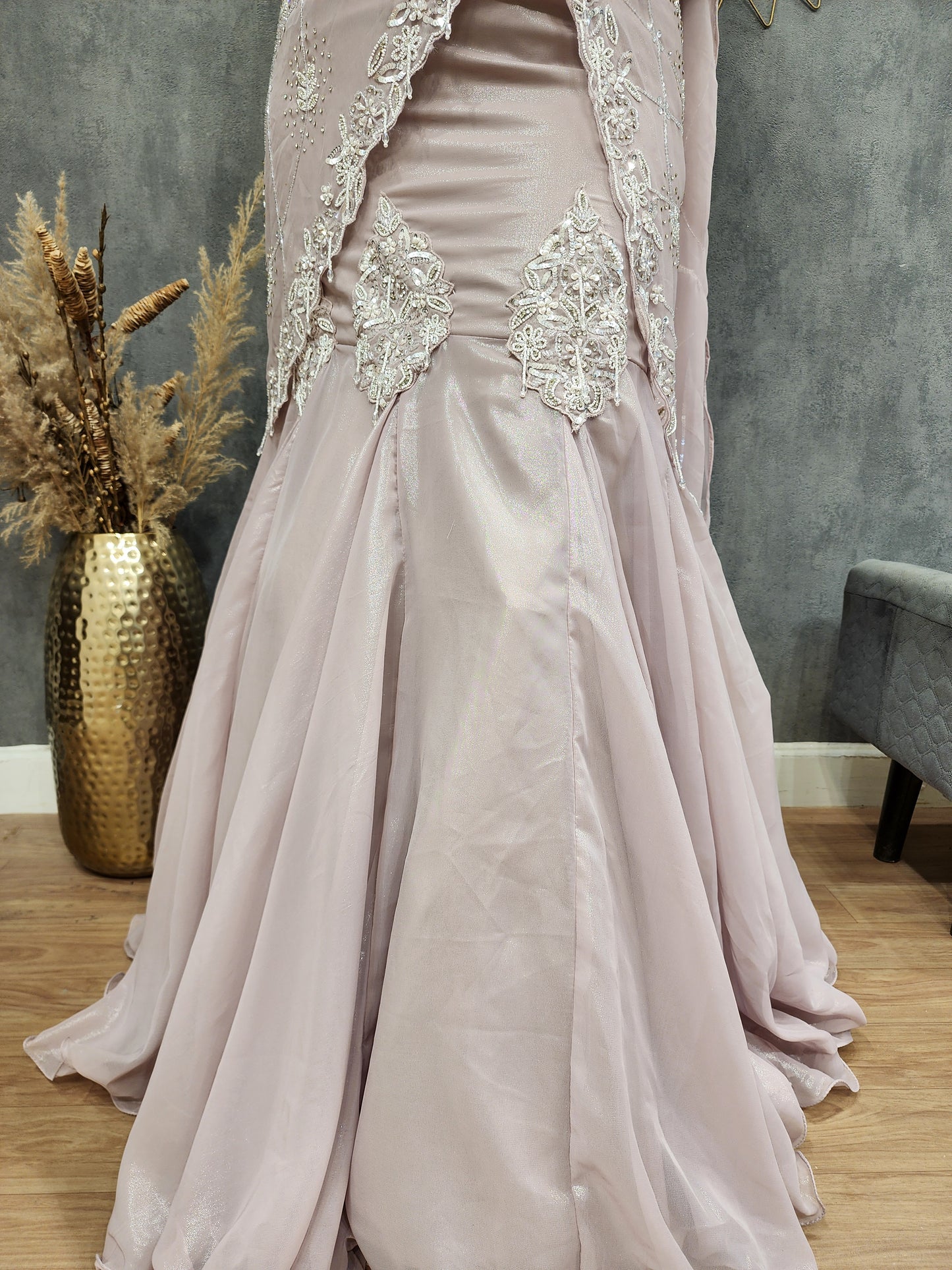 Jannat kali nude pink drape lehenga