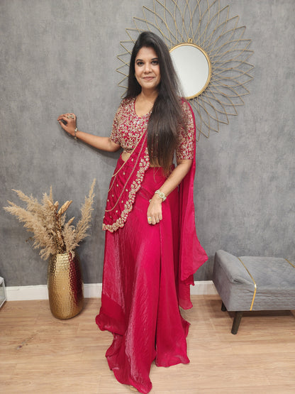 Blood red drape lehenga saree