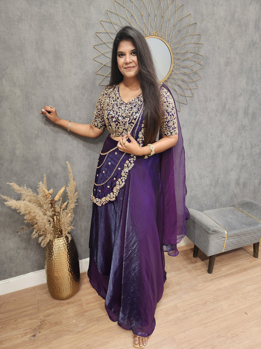 Purple drape lehenga saree