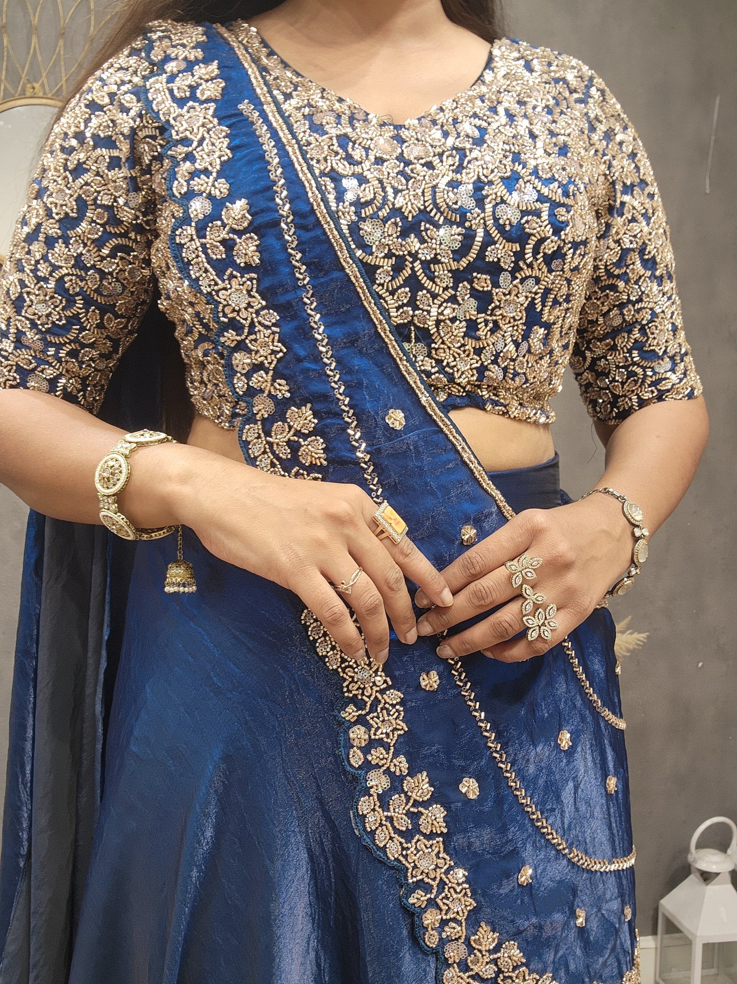 Blue drape lehenga saree