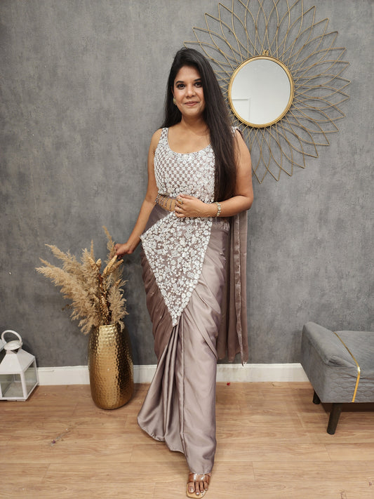 Kiara dark champagne drape saree
