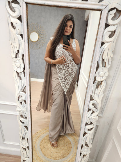 Kiara dark champagne drape saree