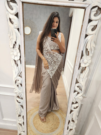 Kiara dark champagne drape saree