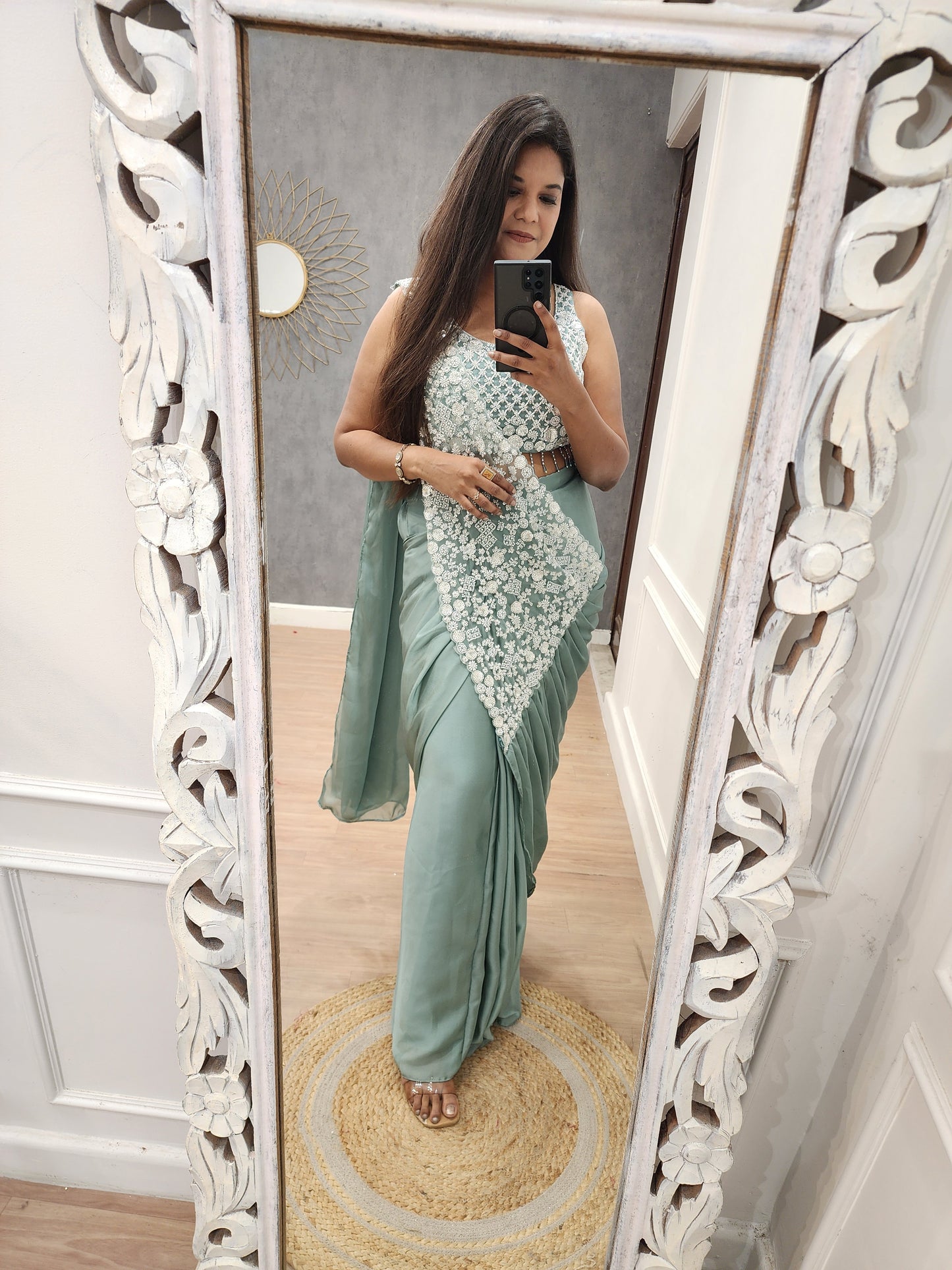Kiara sea green drape saree