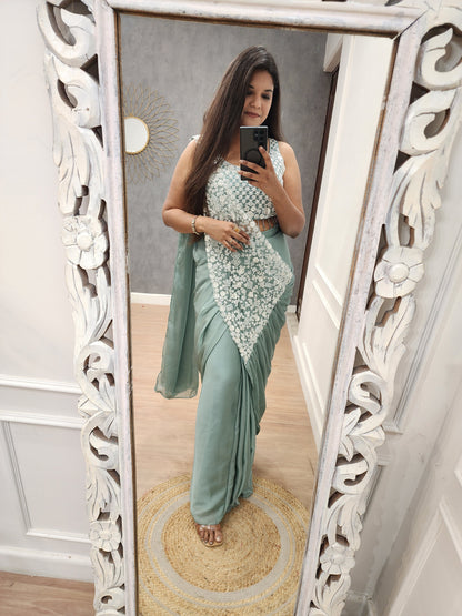 Kiara sea green drape saree