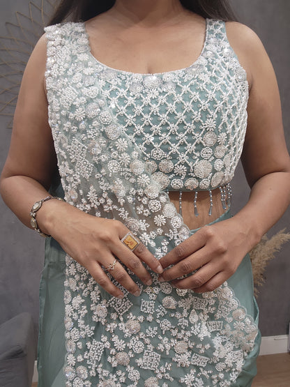 Kiara sea green drape saree