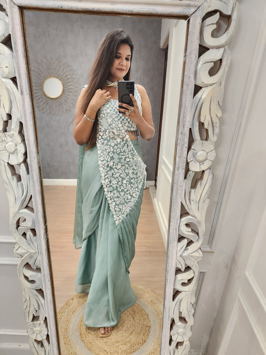 Kiara sea green drape saree