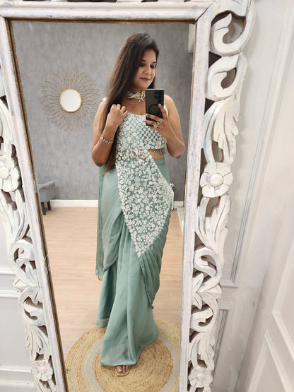 Kiara sea green drape saree