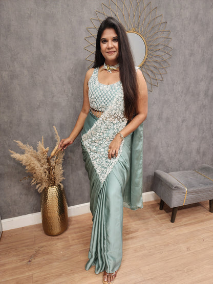 Kiara sea green drape saree