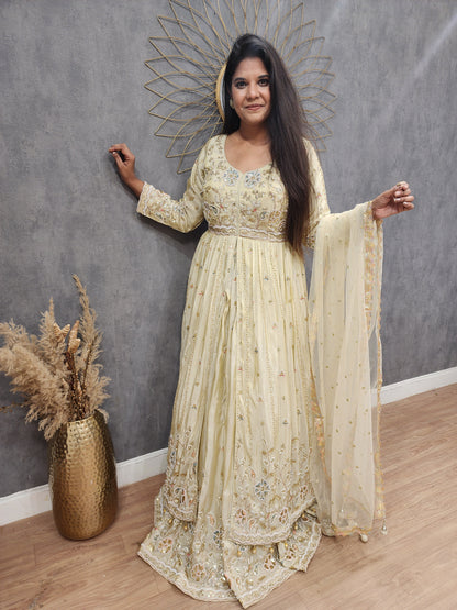 Off white centre slit indowestern dress