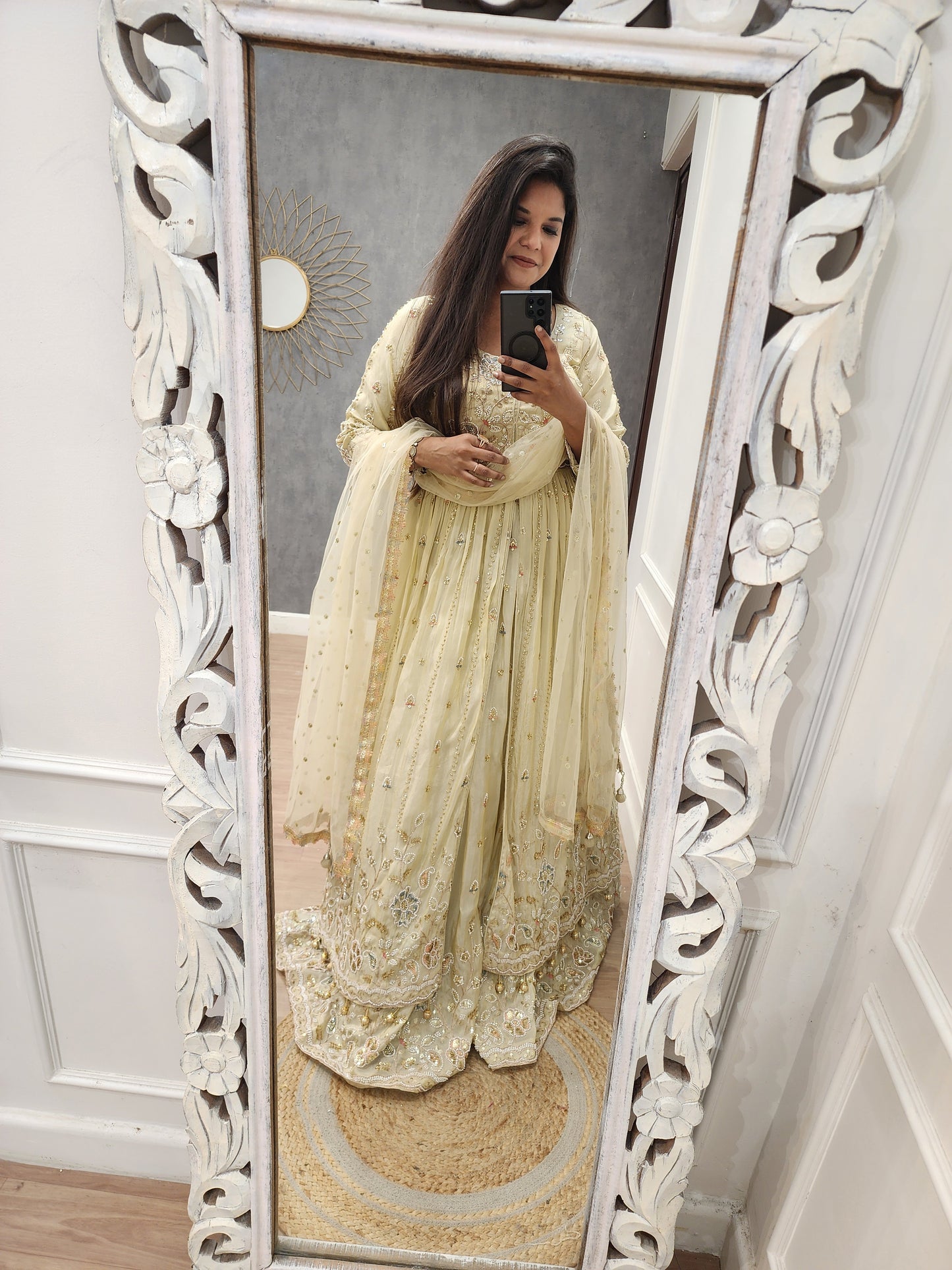 Off white centre slit indowestern dress