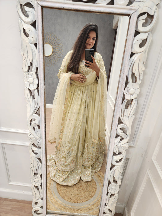 Off white centre slit indowestern dress