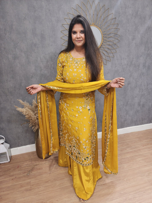 Karma mustard yellow long kurta with skirt