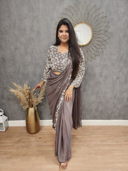 Dark champagne drape saree