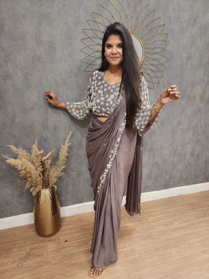 Dark champagne drape saree