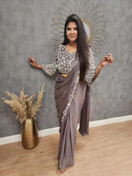Dark champagne drape saree
