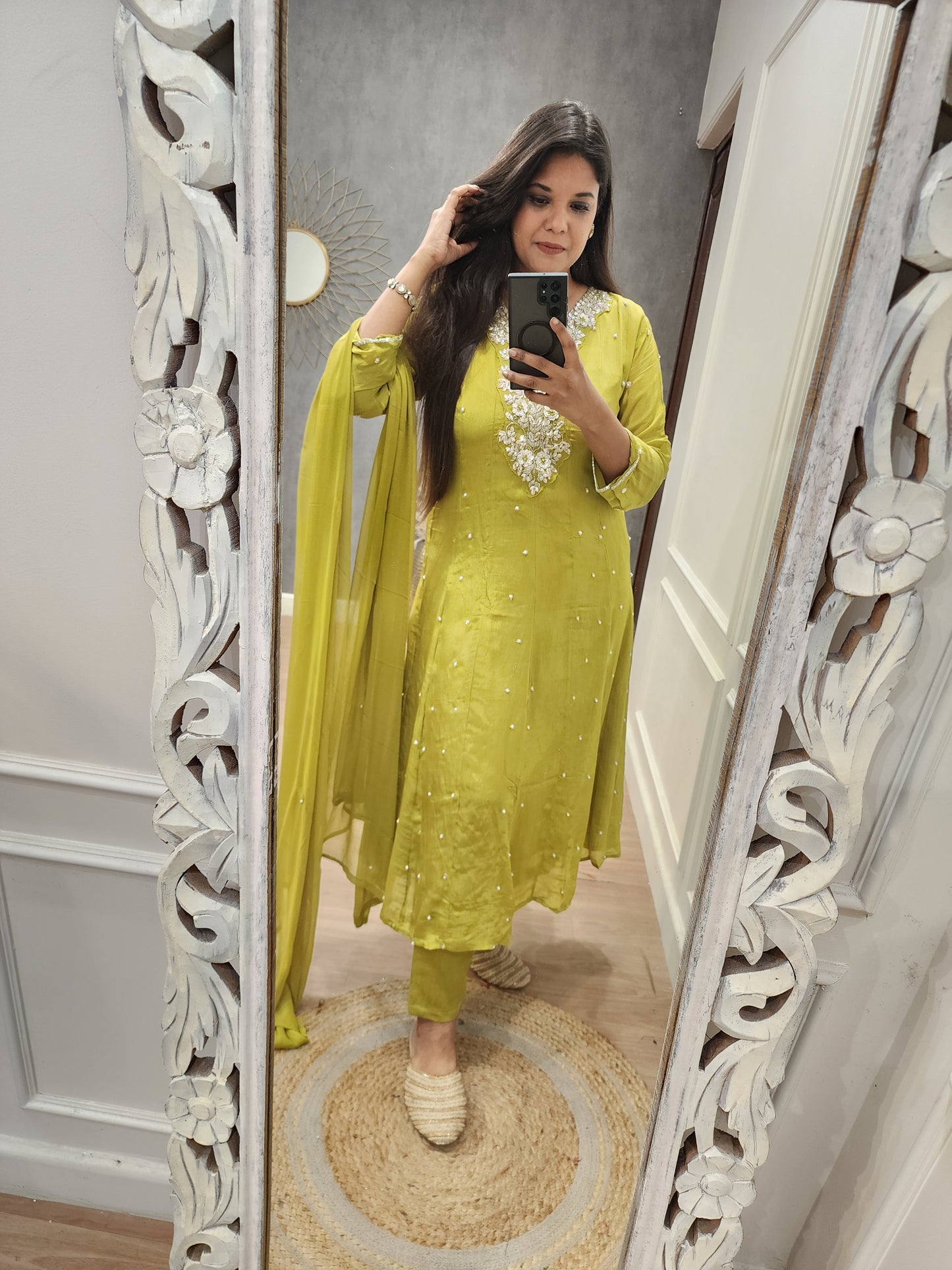 Lime green anarkali 3pc suit