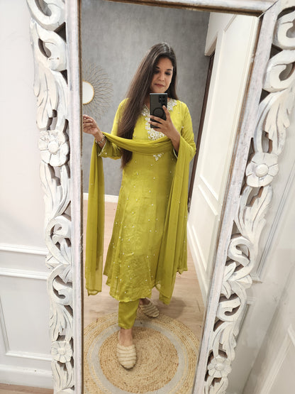 Lime green anarkali 3pc suit