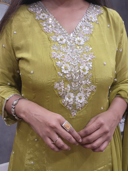 Lime green anarkali 3pc suit