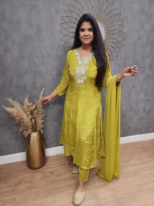 Lime 3pc anarkali set