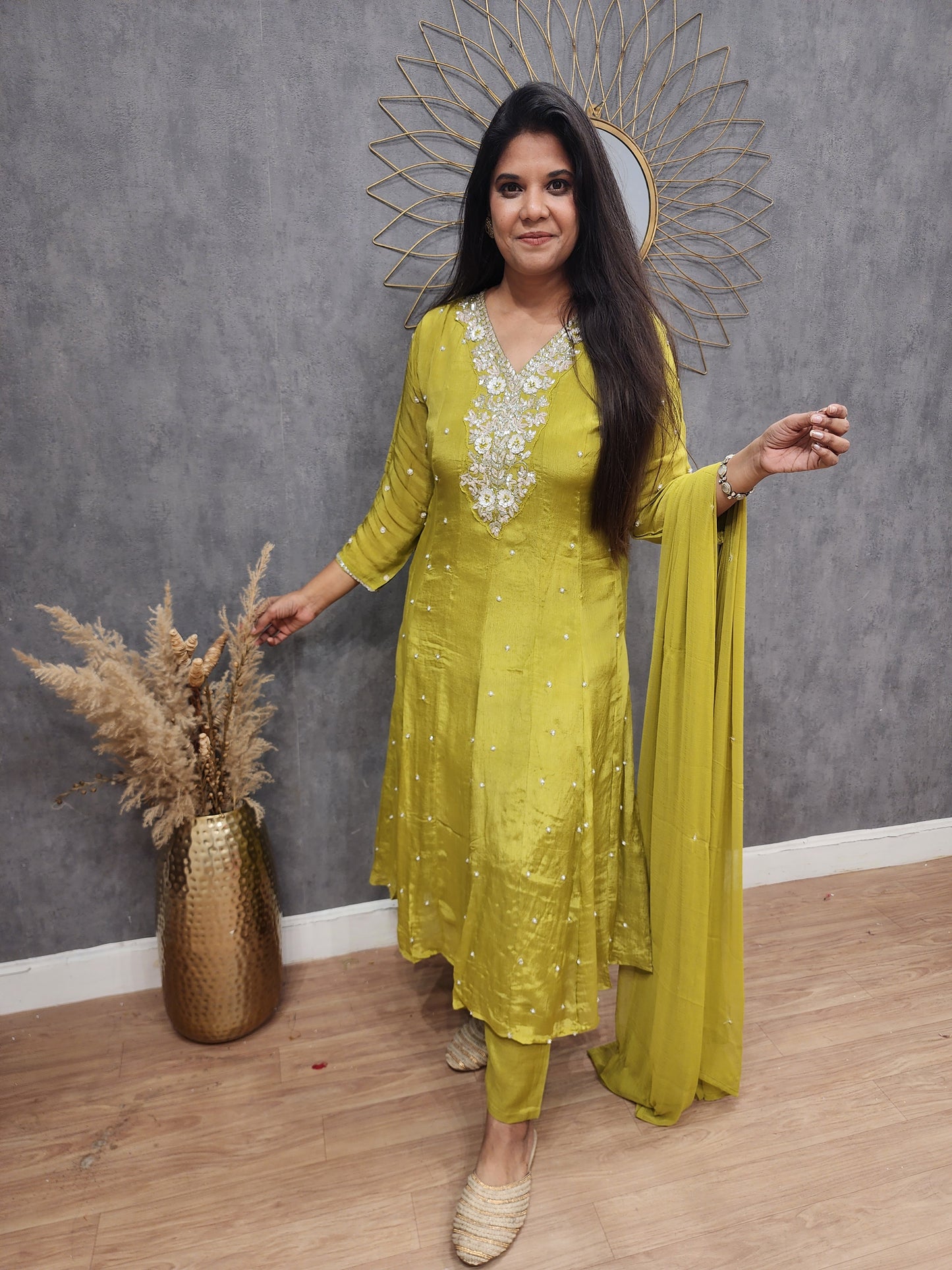 Lime green anarkali 3pc suit