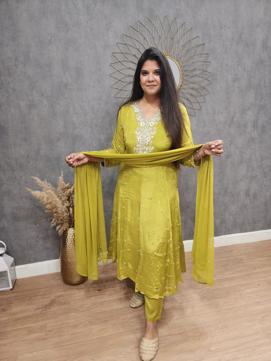 Lime green anarkali 3pc suit