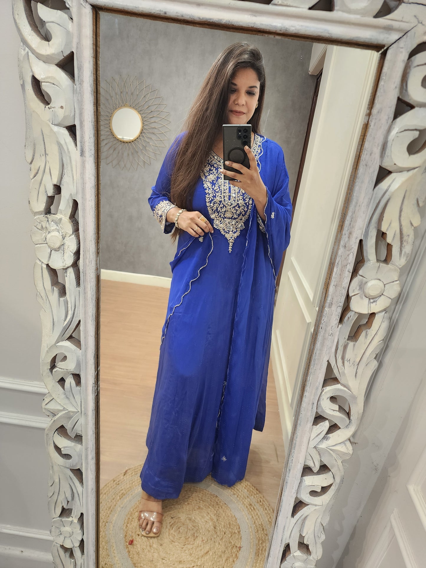Blue long chinon anarkali with dupatta