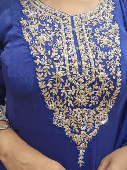 Blue long chinon anarkali with dupatta