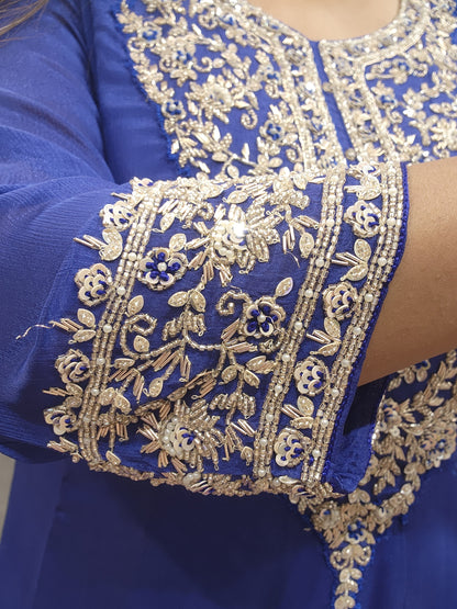 Blue long chinon anarkali with dupatta