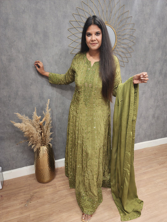Green long maxi with dupatta