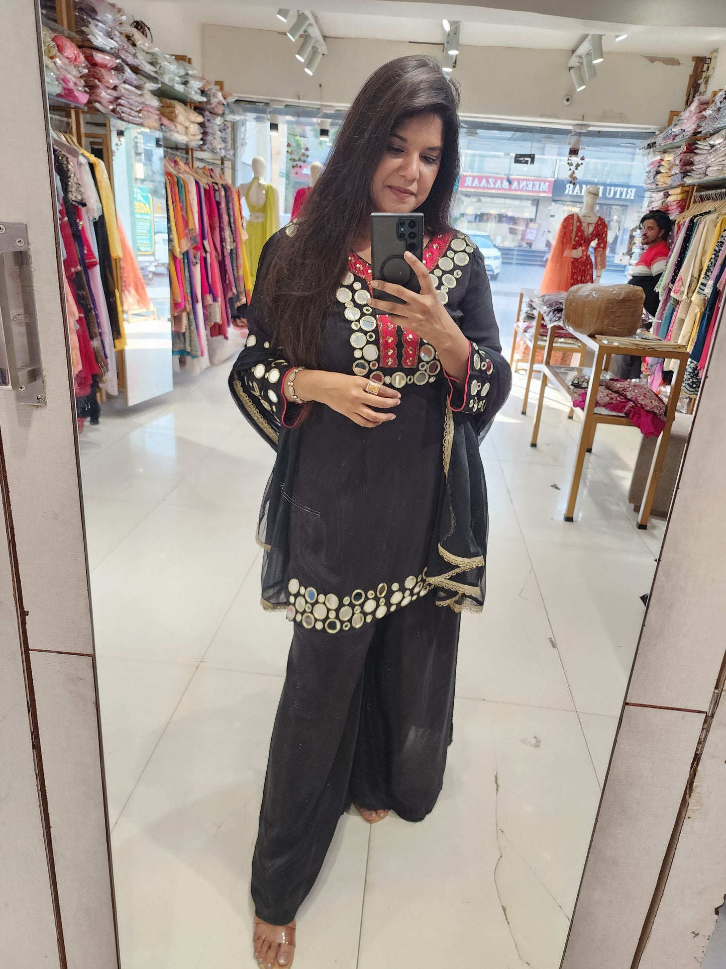 Black mirror work sharara suit