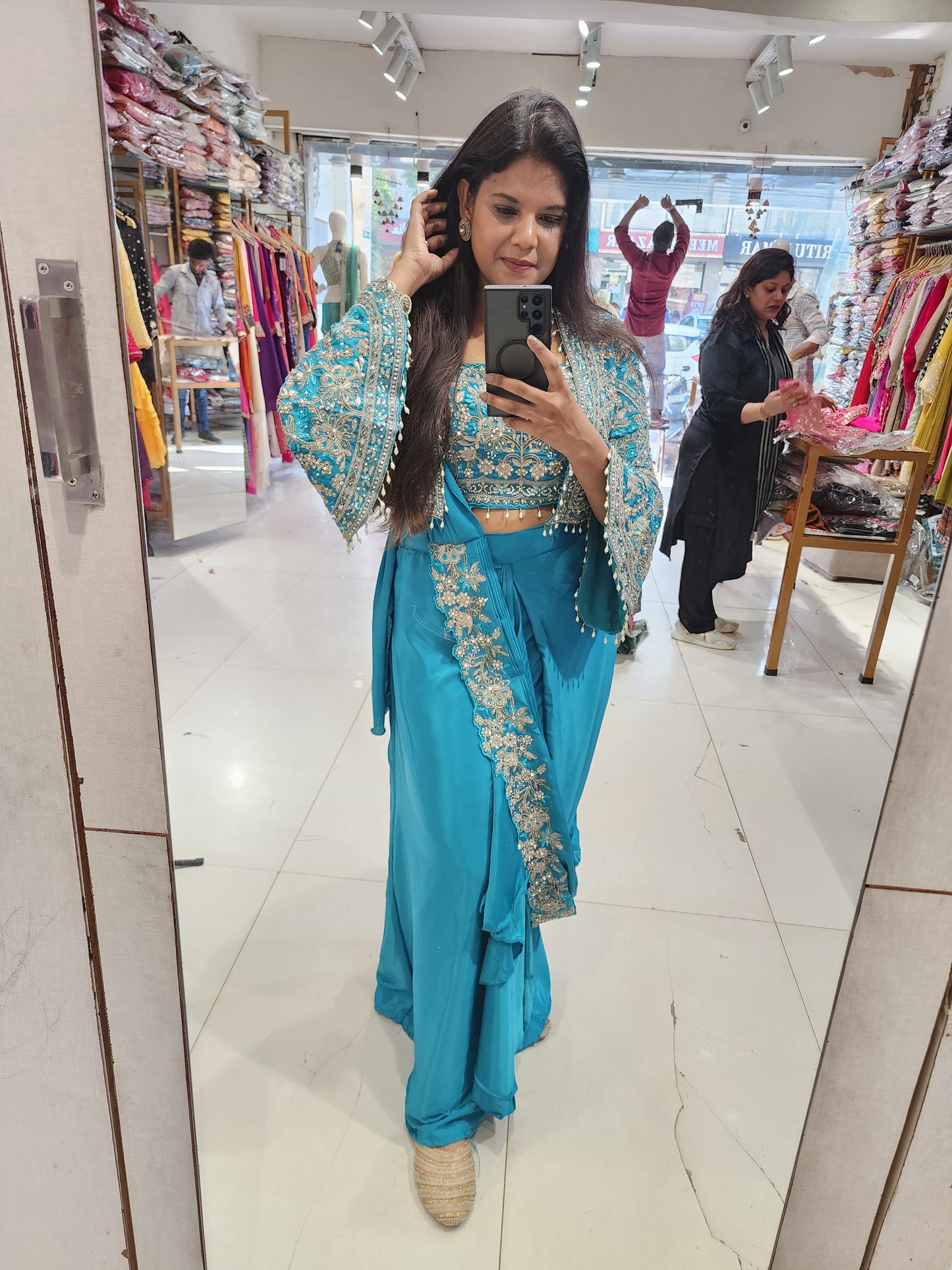 Heer blue drape saree