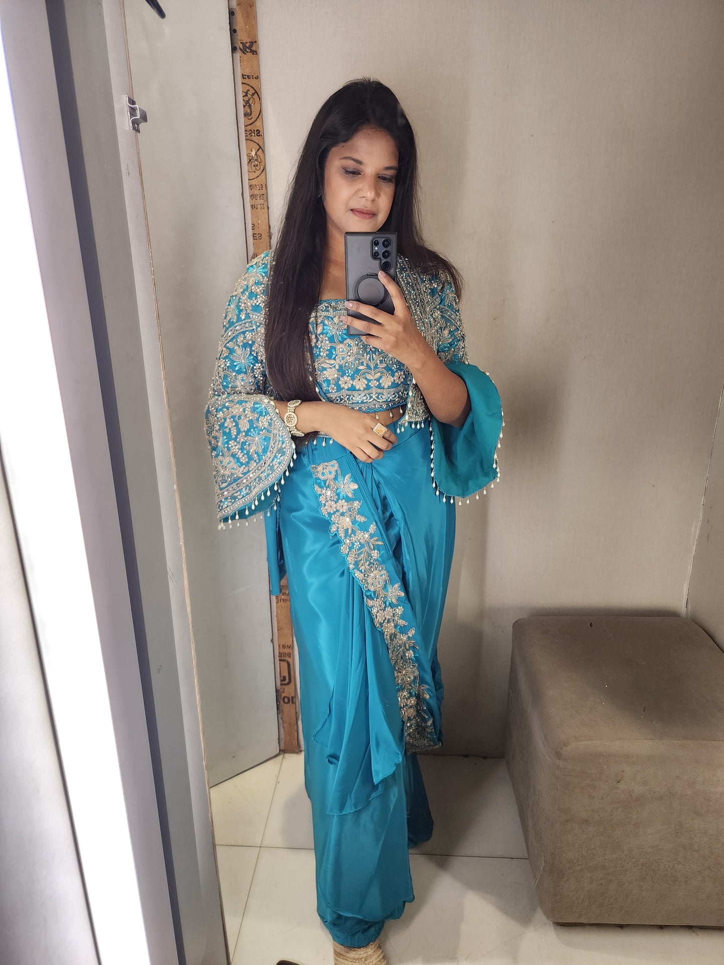 Heer blue drape saree
