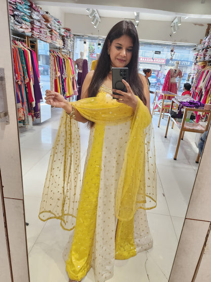 Yellow and off white combination maxi gown