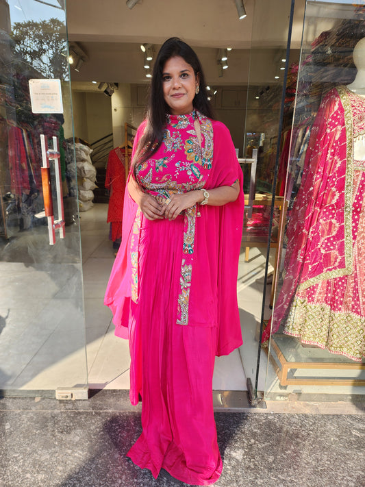 Hotpink 3pc halter neck indowestern dress