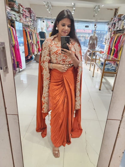 Rust orange 3pc cowl dress