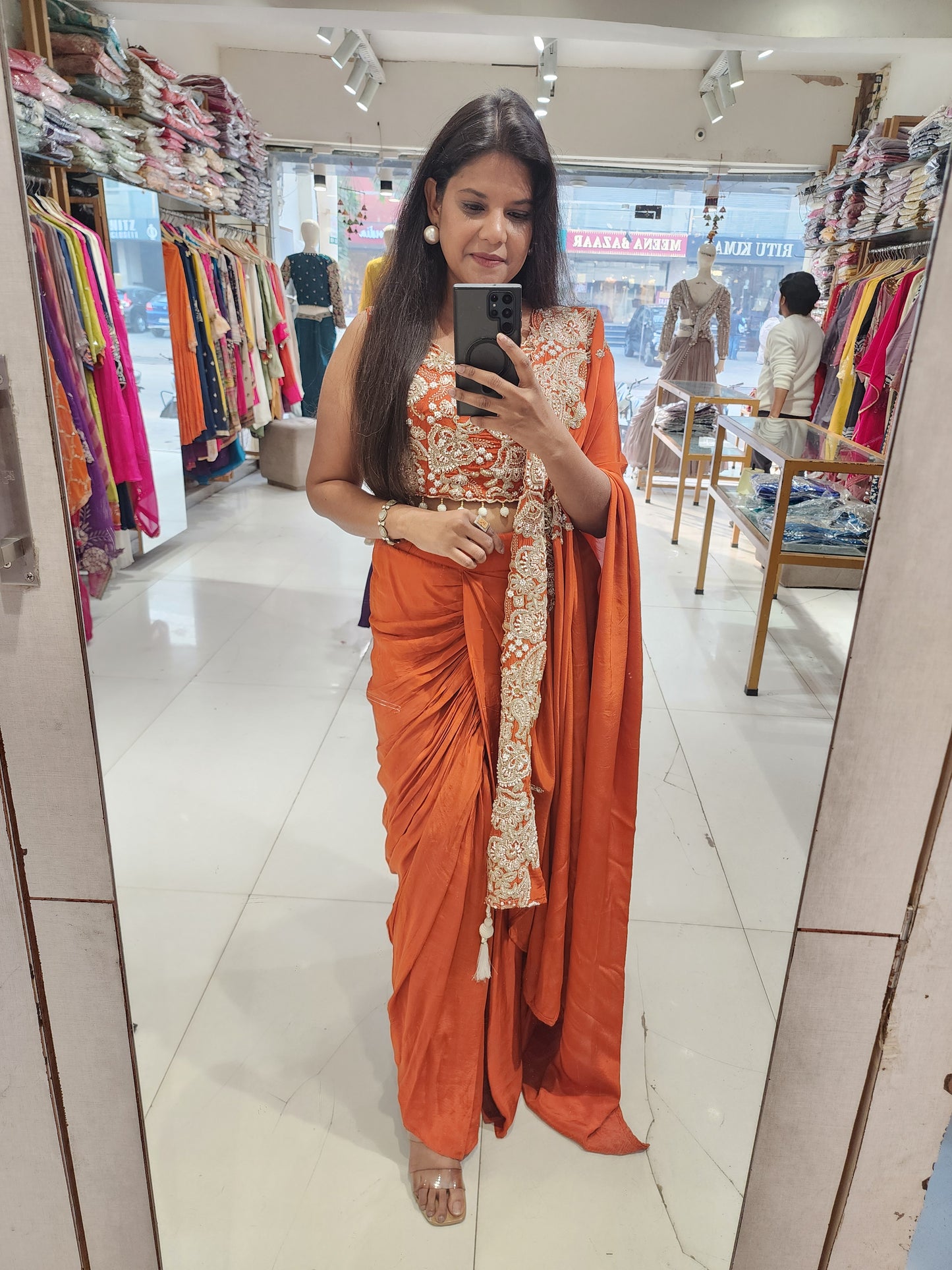 Rust orange 3pc cowl dress