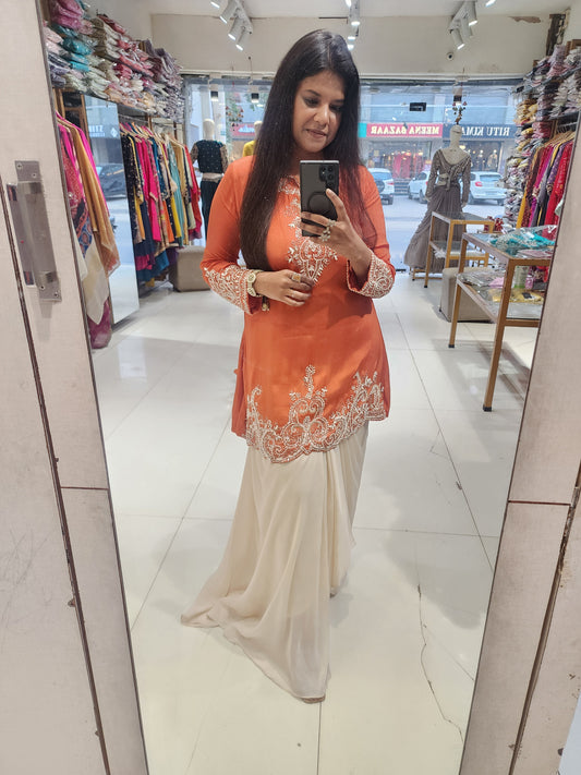 Meerab rust orange cowl dress