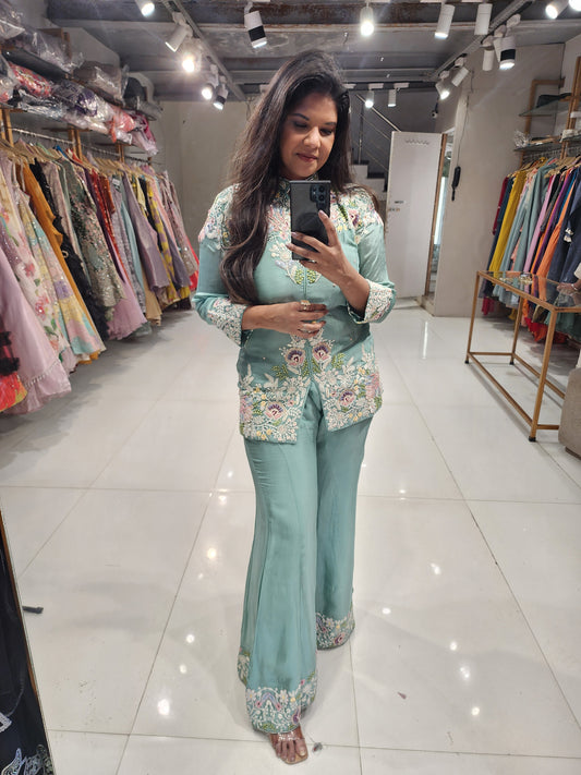 Geet Sea green embroided co-ord set