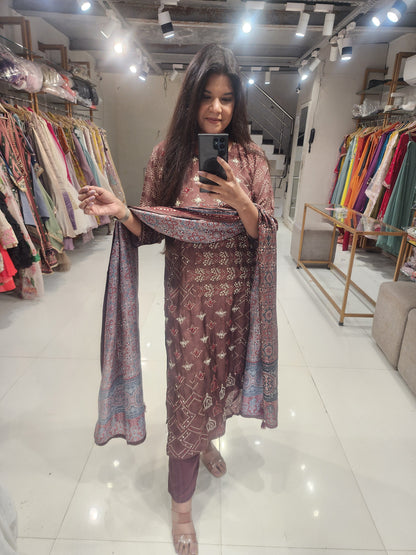 Brown katha work suit