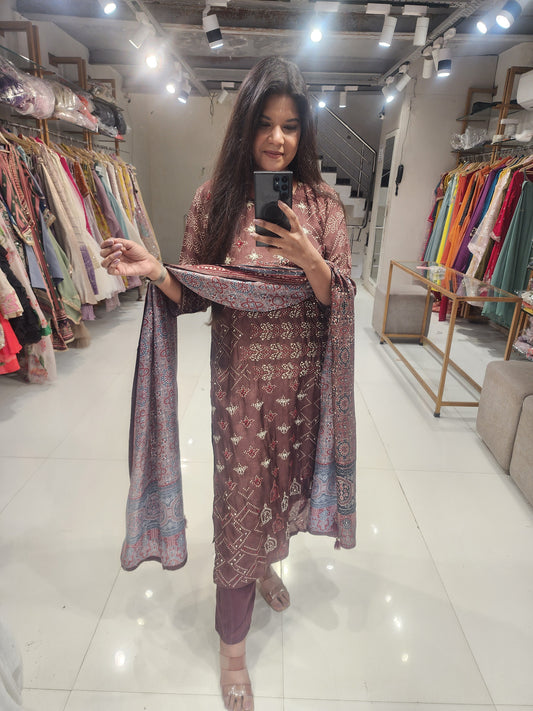 Brown katha work suit