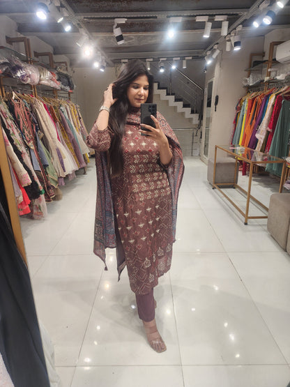 Brown katha work suit