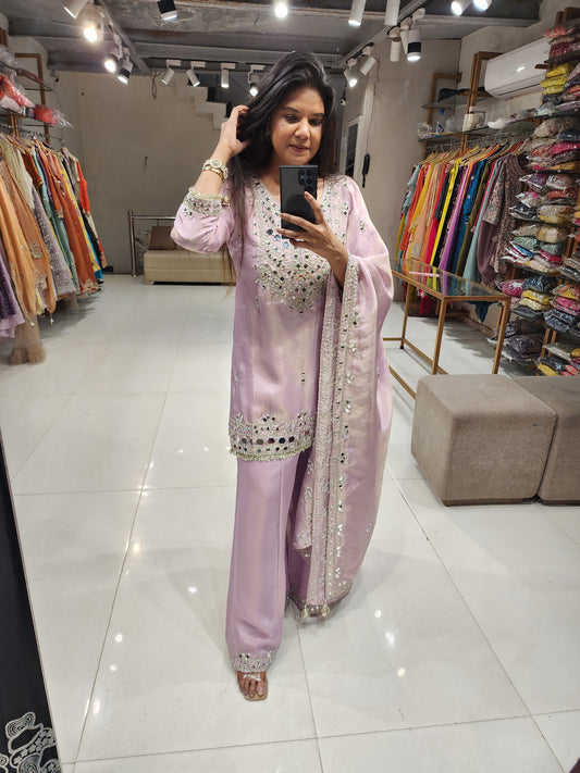 Mirror work shimmer tissue sharara suit