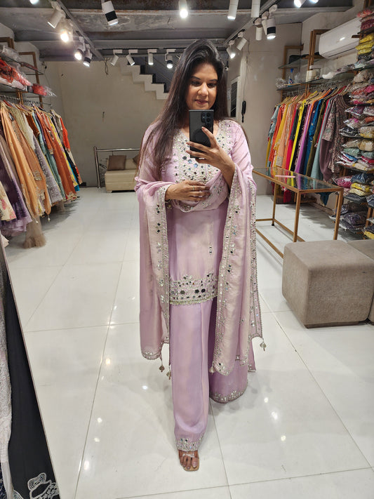 Mirror work shimmer tissue sharara suit