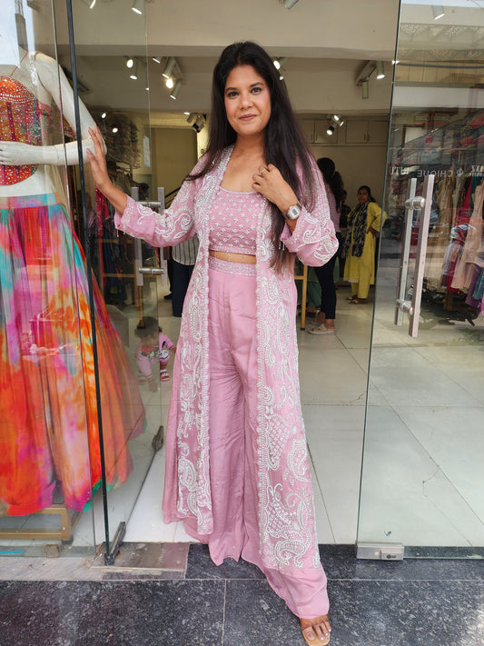 Pink handwork long shrug dress