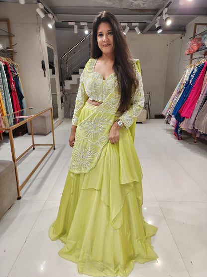 Lime drape lehenga set
