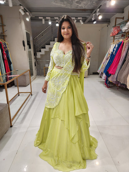 Lime drape lehenga set