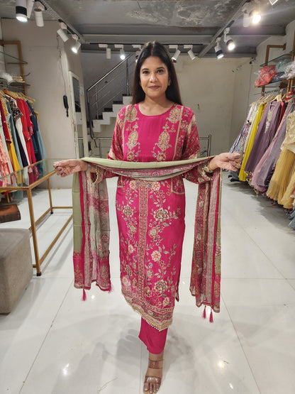 Digital print crepe straight cut suit